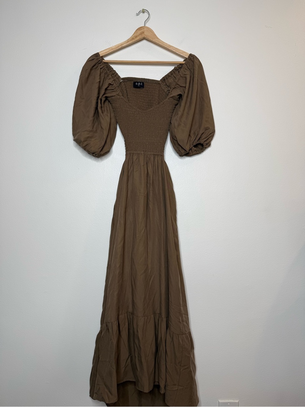 O.P.T. Leighton Midi Dress in Mocha puff sleeve Cottagecore coquette renfaire - Picture 3 of 12